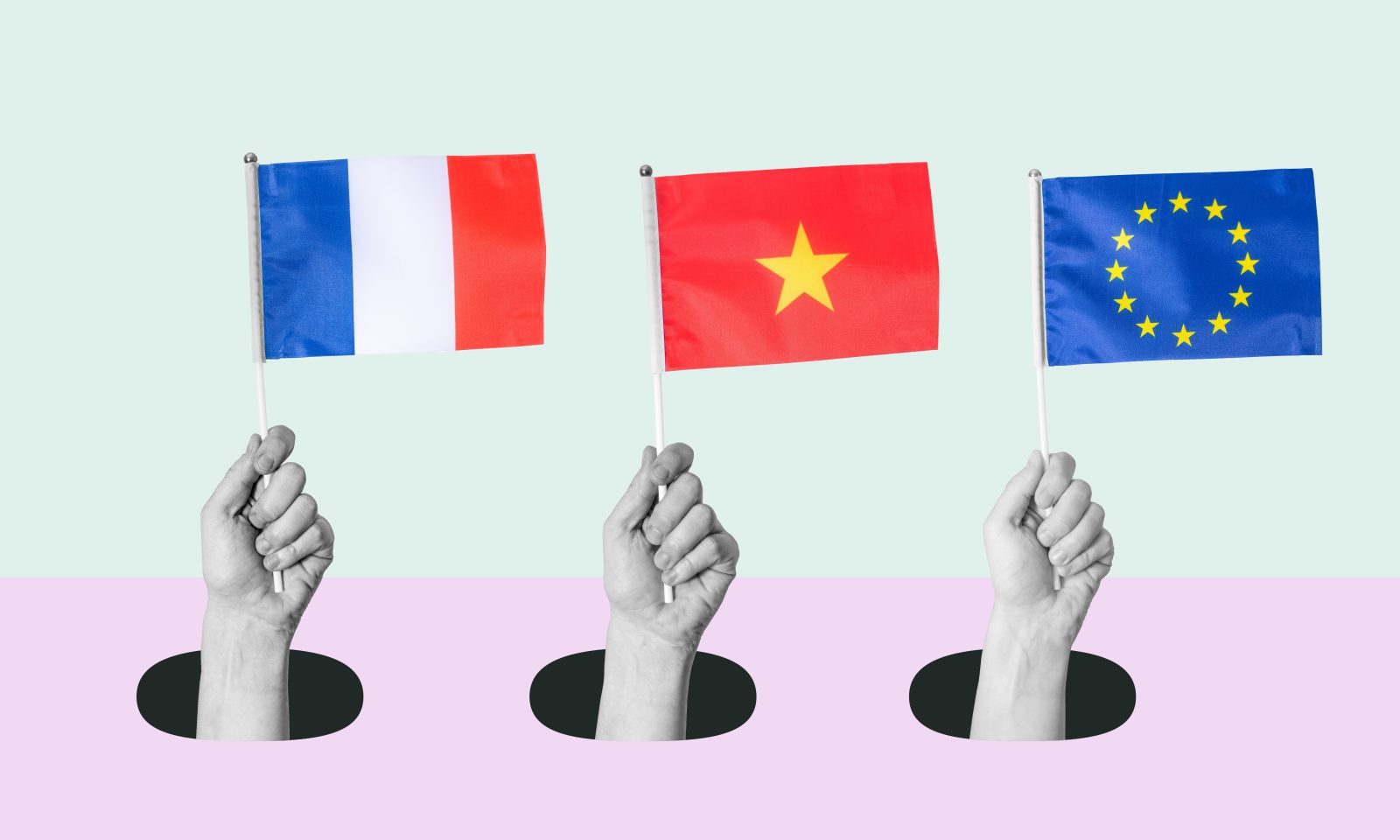 A,Collage,Of,Contemporary,Art.,Flags,Of,The,European,Union,