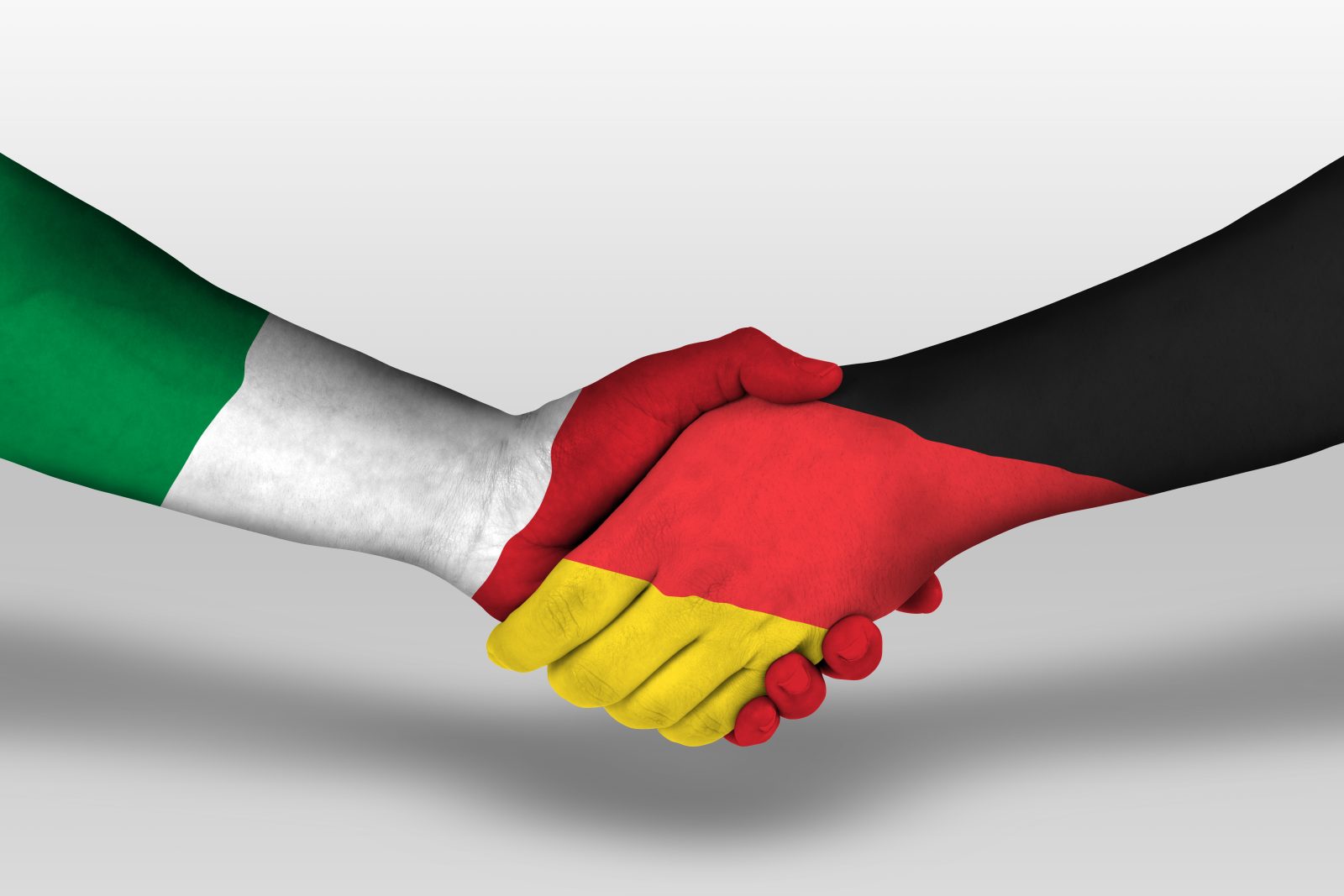 Handshake,Between,Germany,And,Italy,Flags,Painted,On,Hands,,Illustration