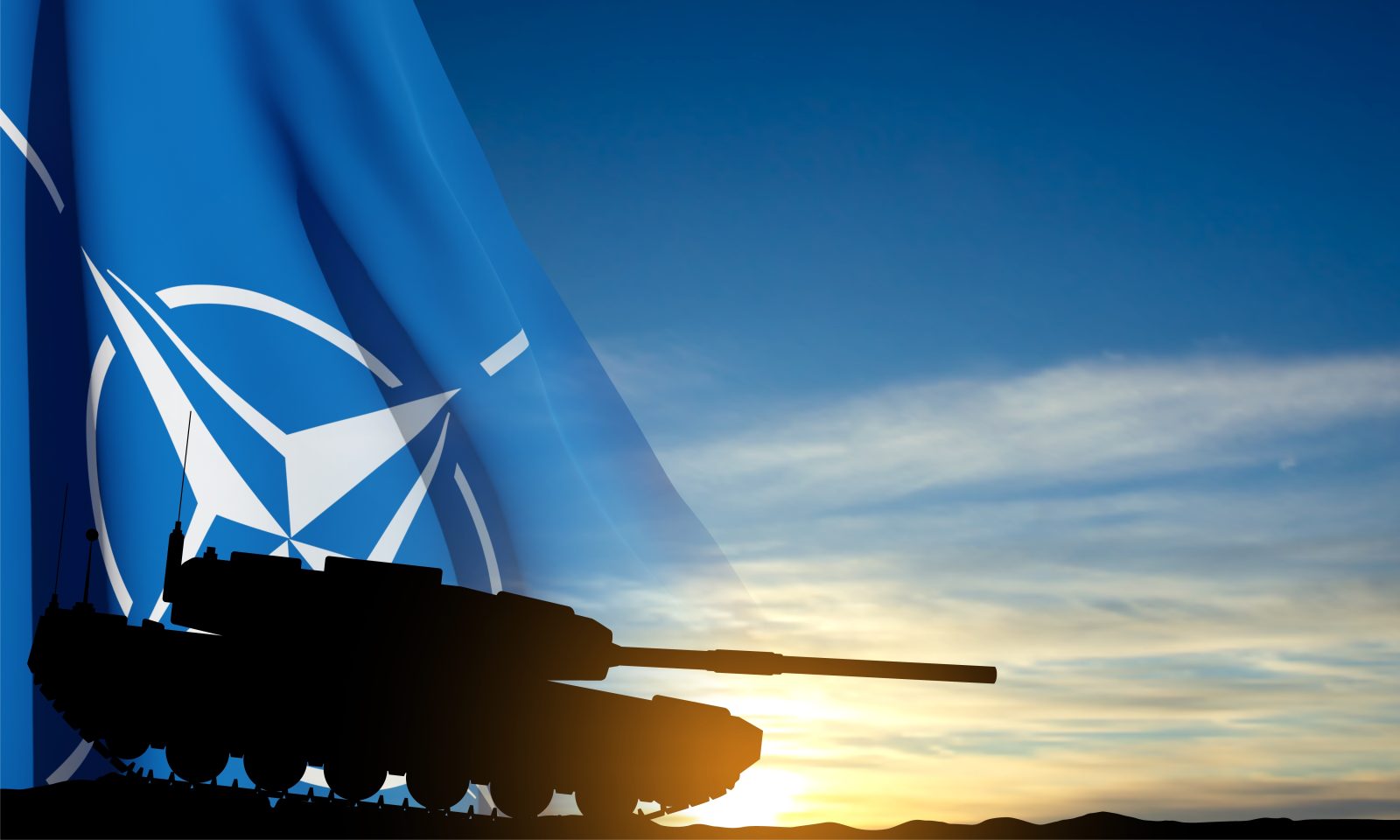 Flags,Of,Nato,With,Silhouette,Of,The,Tank,On,Background