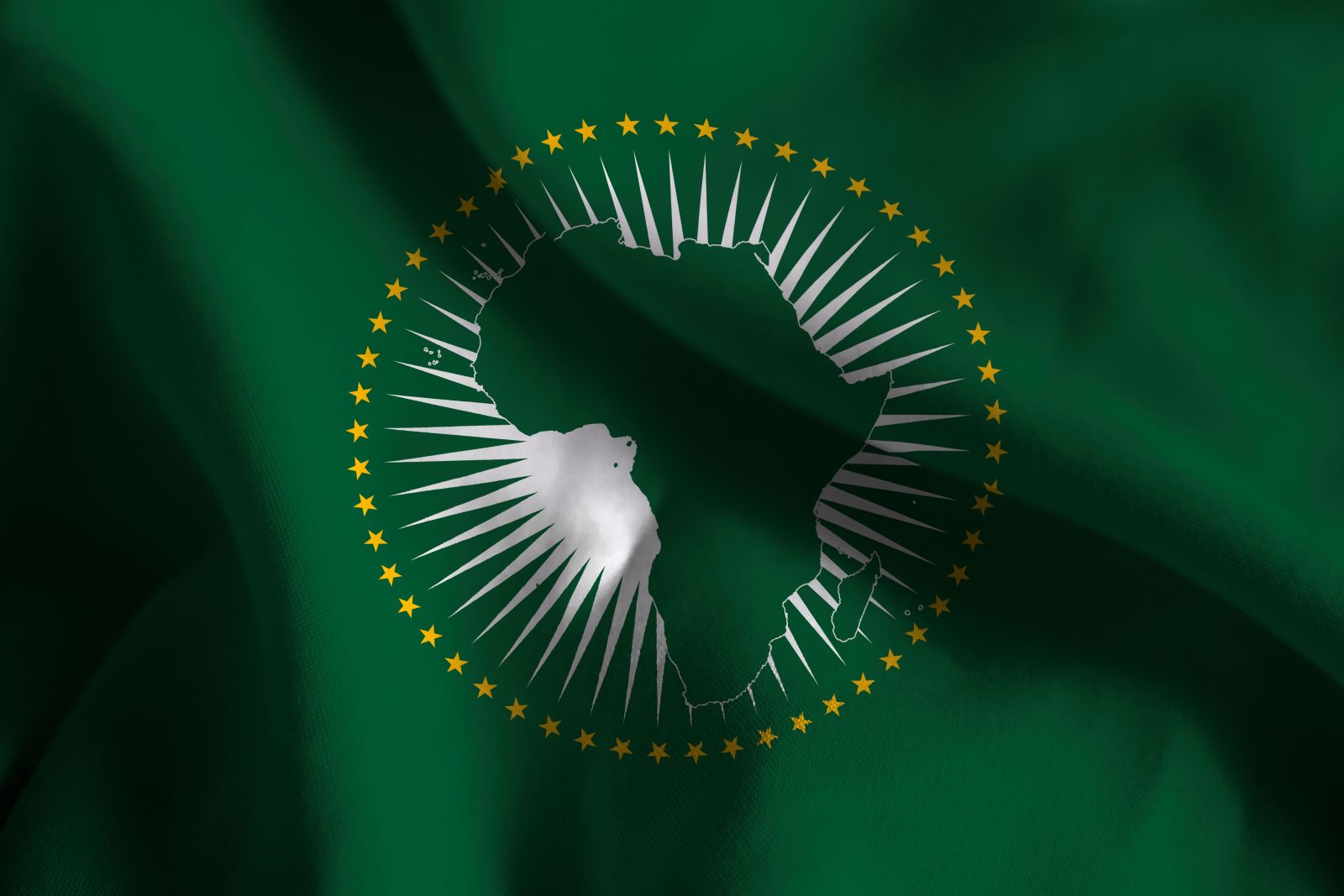 Close up,Of,A,Ruffled,African,Union,Flag,,African,Union,Fabric