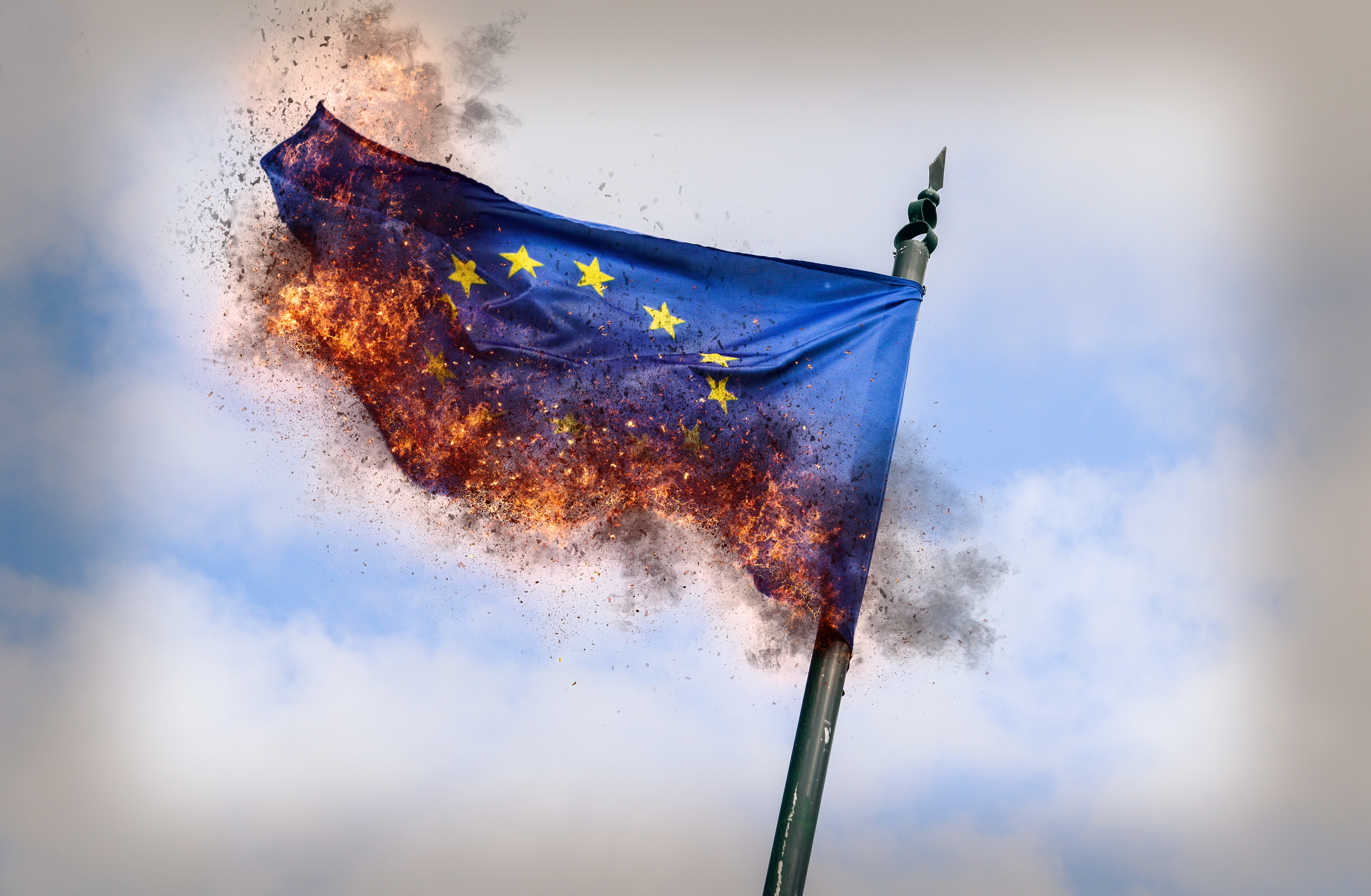 Far right normalization, represented by a Burning EU Flag