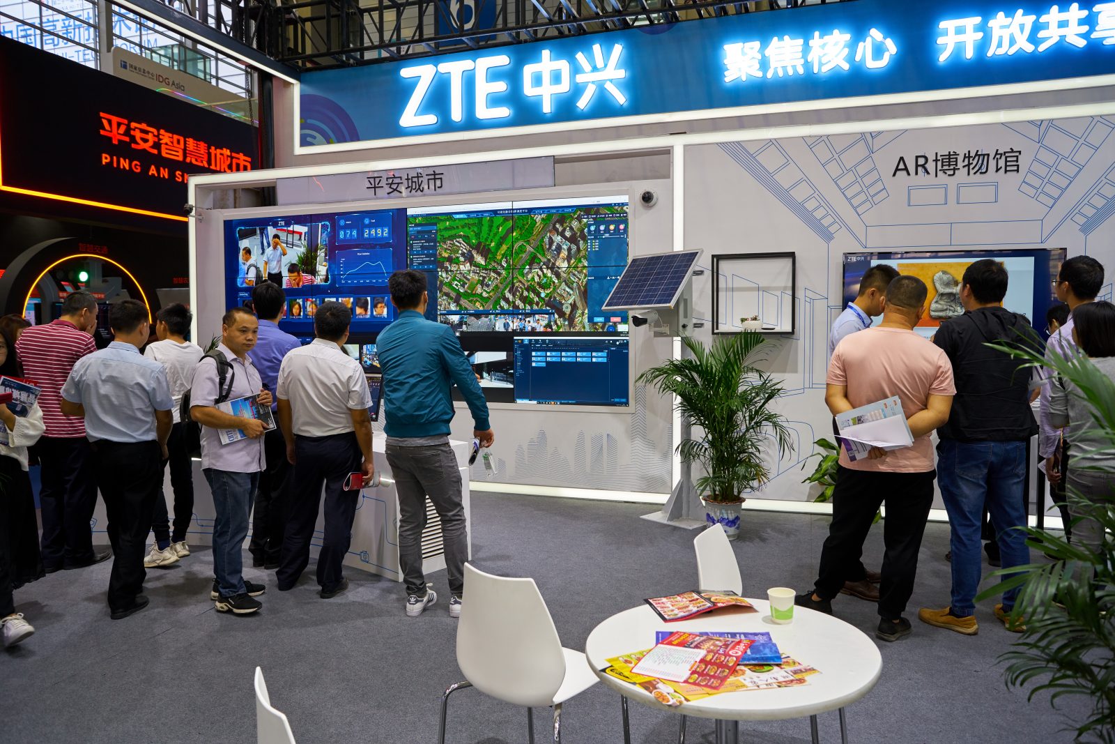 US China Rivalry European Tech Strategy SHENZHEN, CHINA - CIRCA NOVEMBER 2019: ZTE room at the High-Tech Fair China 2019 at Shenzhen Convention & Exhibition Center