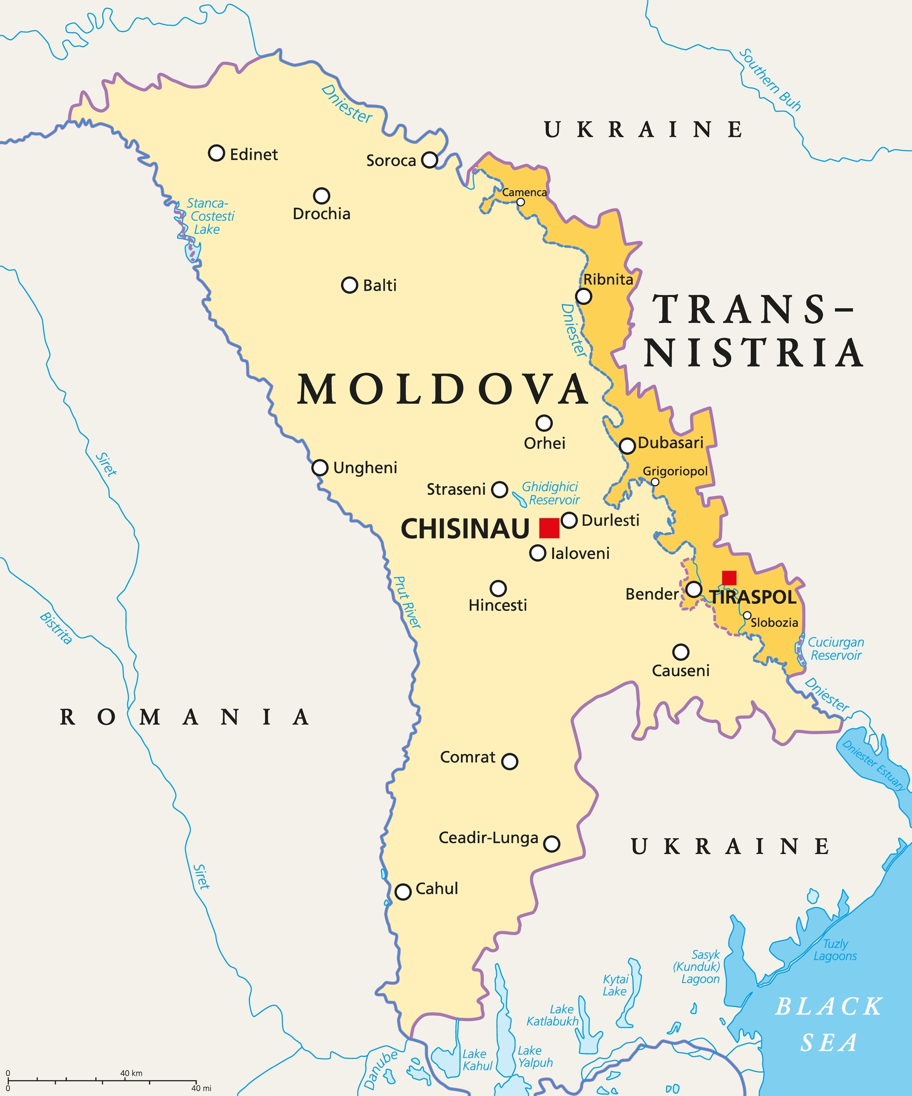 Moldova Transnistria conflict Start Moldova and Transnistria, political map.