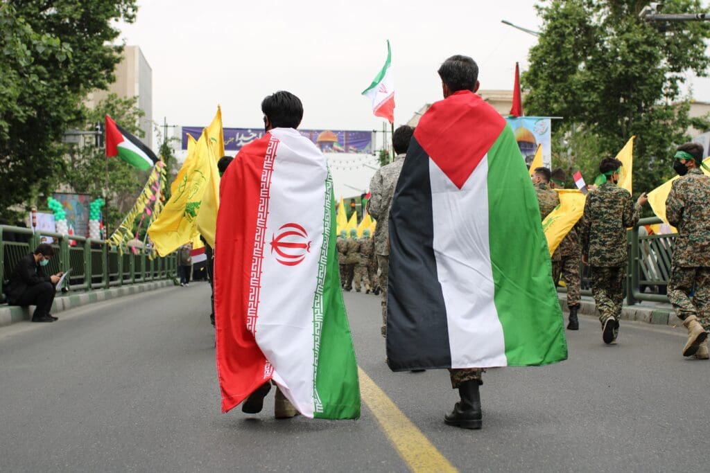 Iran Gaza Response Analysis. Start Tehran Enghelab Iran - Apr 29 2022: Al Quds day march against Israel in Iran.