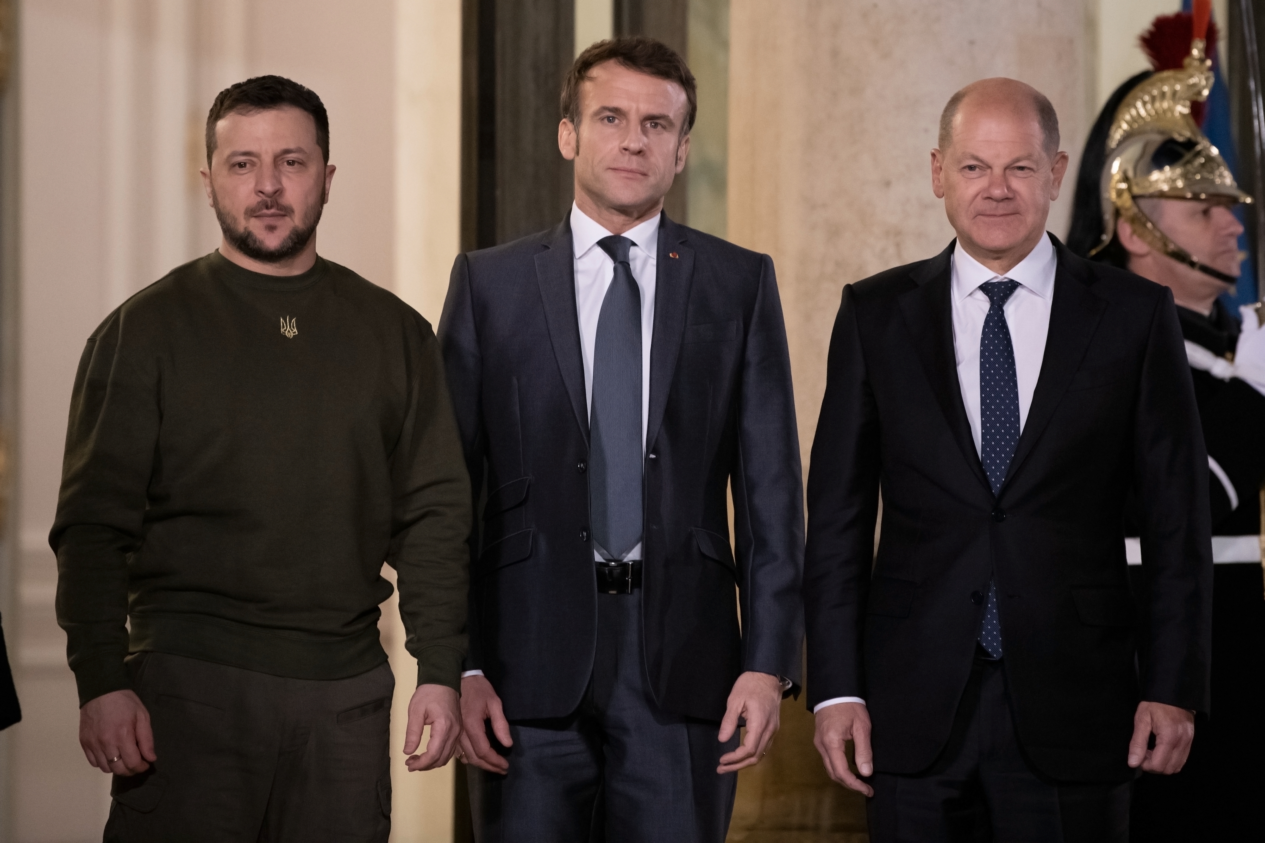 War in Ukraine PARIS FRANCE Emmanuel Macron Volodymyr Zelensky Olaf Scholz Elysée Palace