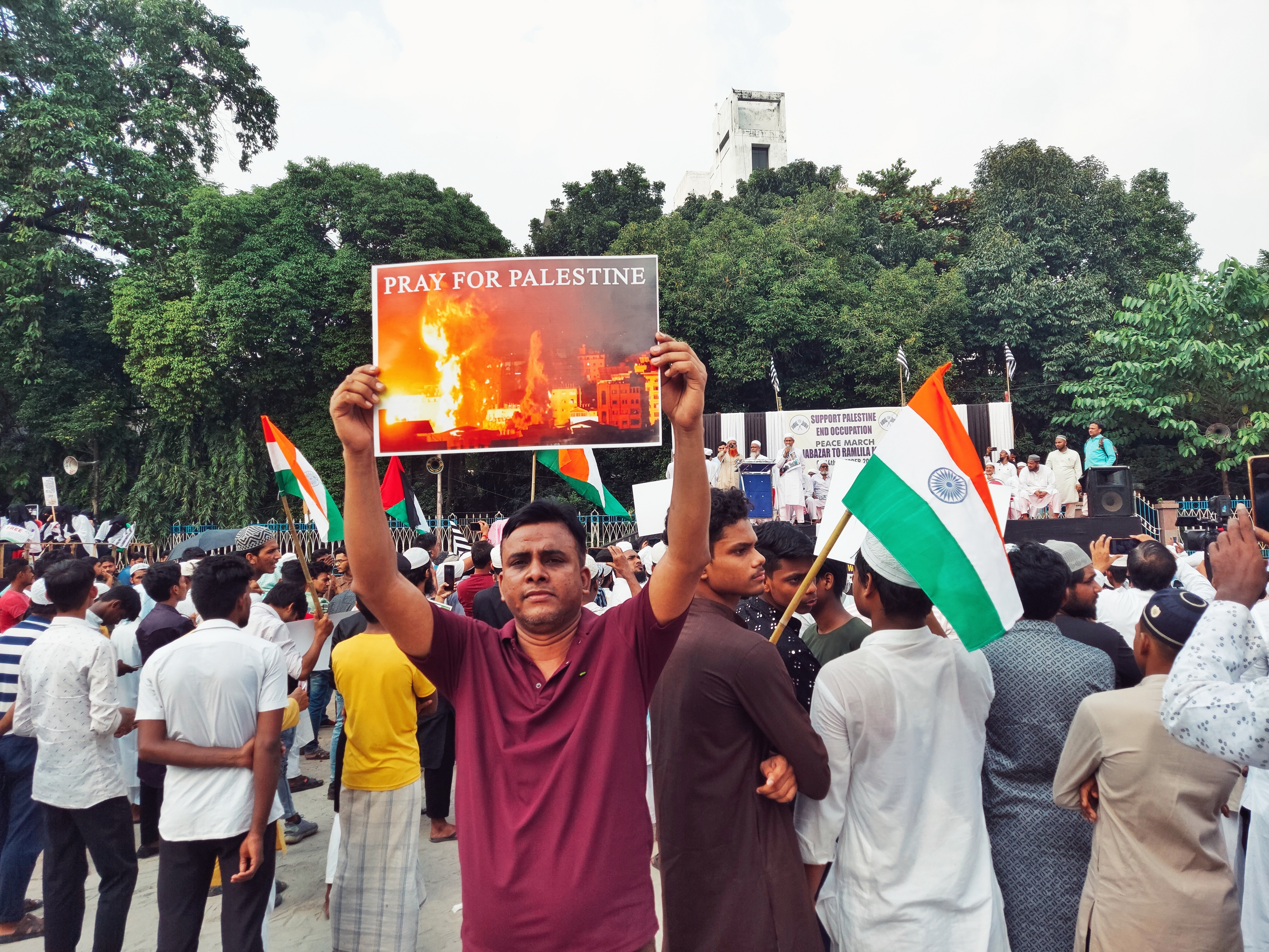 India position Gaza war shown through anti-Israel protest in Calcutta with pro-Palestinian banners