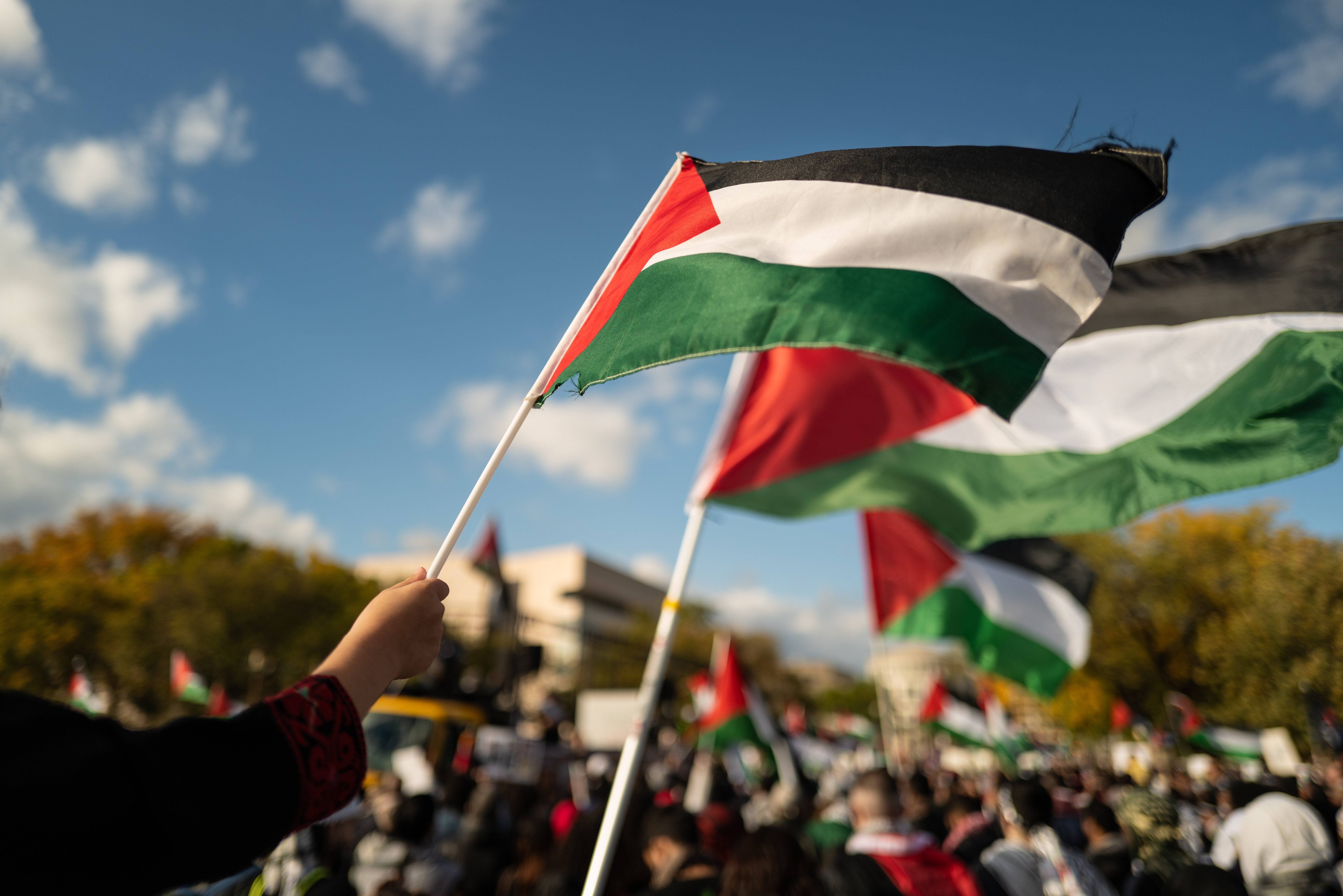 Gaza humanitarian neutrality Start Washington DC, USA - October 21, 2023: Pro-Palestine, anti-Israel protesters.