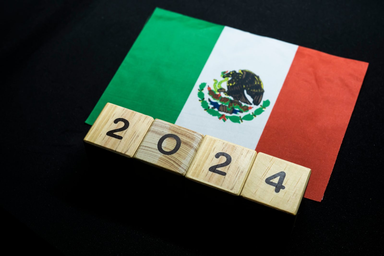 Lopez Obrador support Start 2024, Mexico flag with date block.
