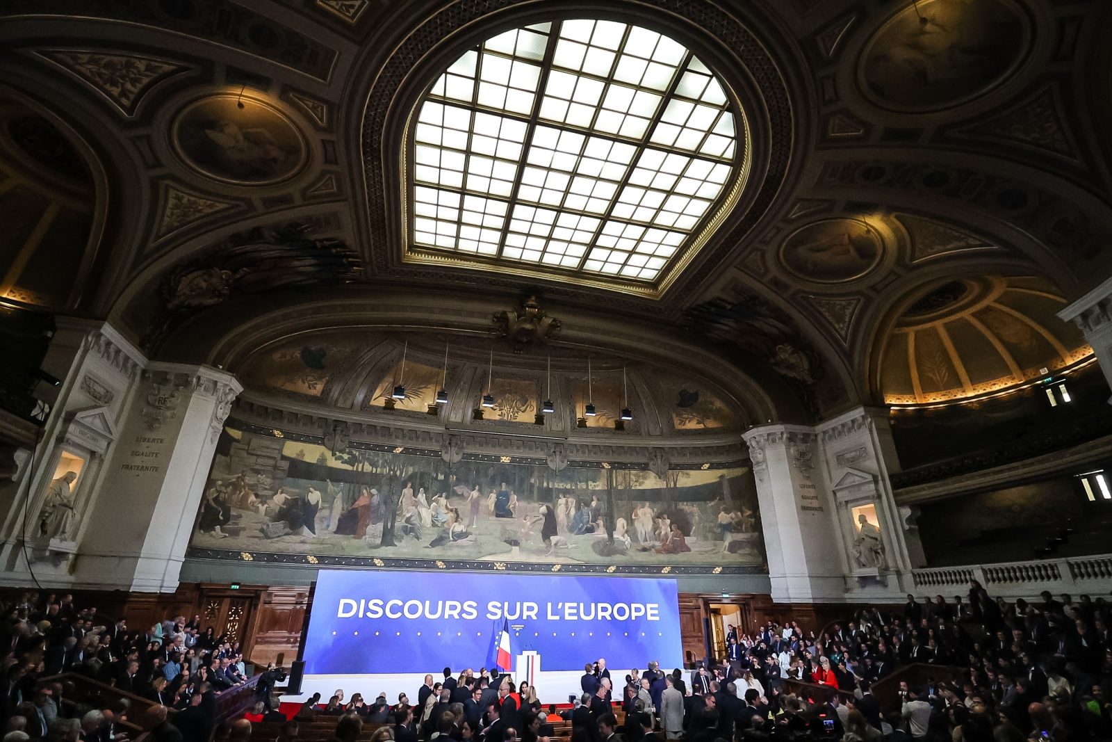 2024 Election Watch France EU Germany Mexico Paris France 25 04 2024 Visit of the President Emmanuel Macron speech on Europe at the Sorbonne