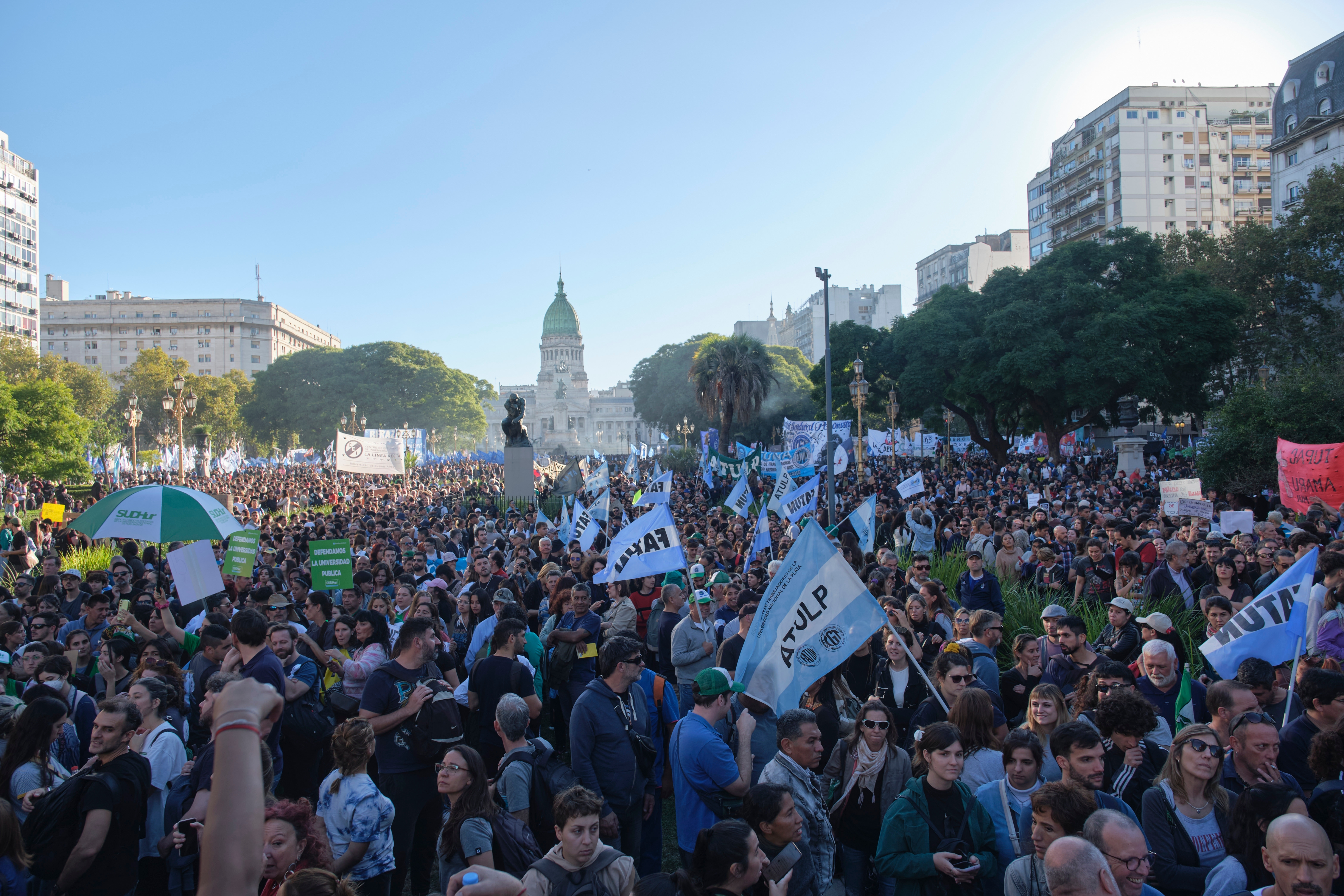 Argentina Freedom Under Milei. Start Buenos Aires, Argentina, 23 April 2024: Crowds demonstrate in the square of the National Congress for public, free and quality university education.