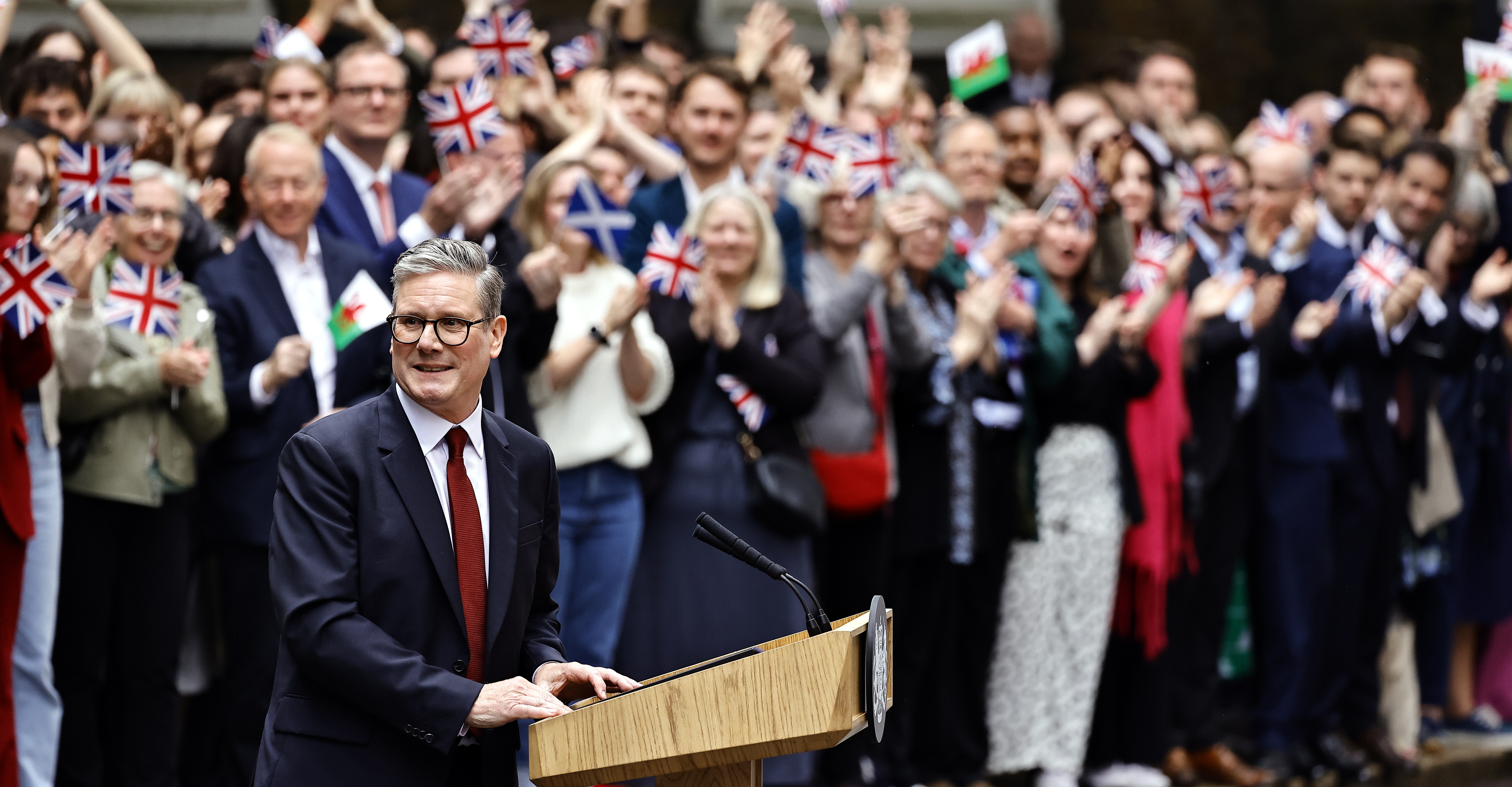 UK Problems Starmer Must Fix. Start Downing Street, Westminster, London July 5, 2024, Sir Kier Starmer elected as the new Prime Minister arrives in Downing Street.