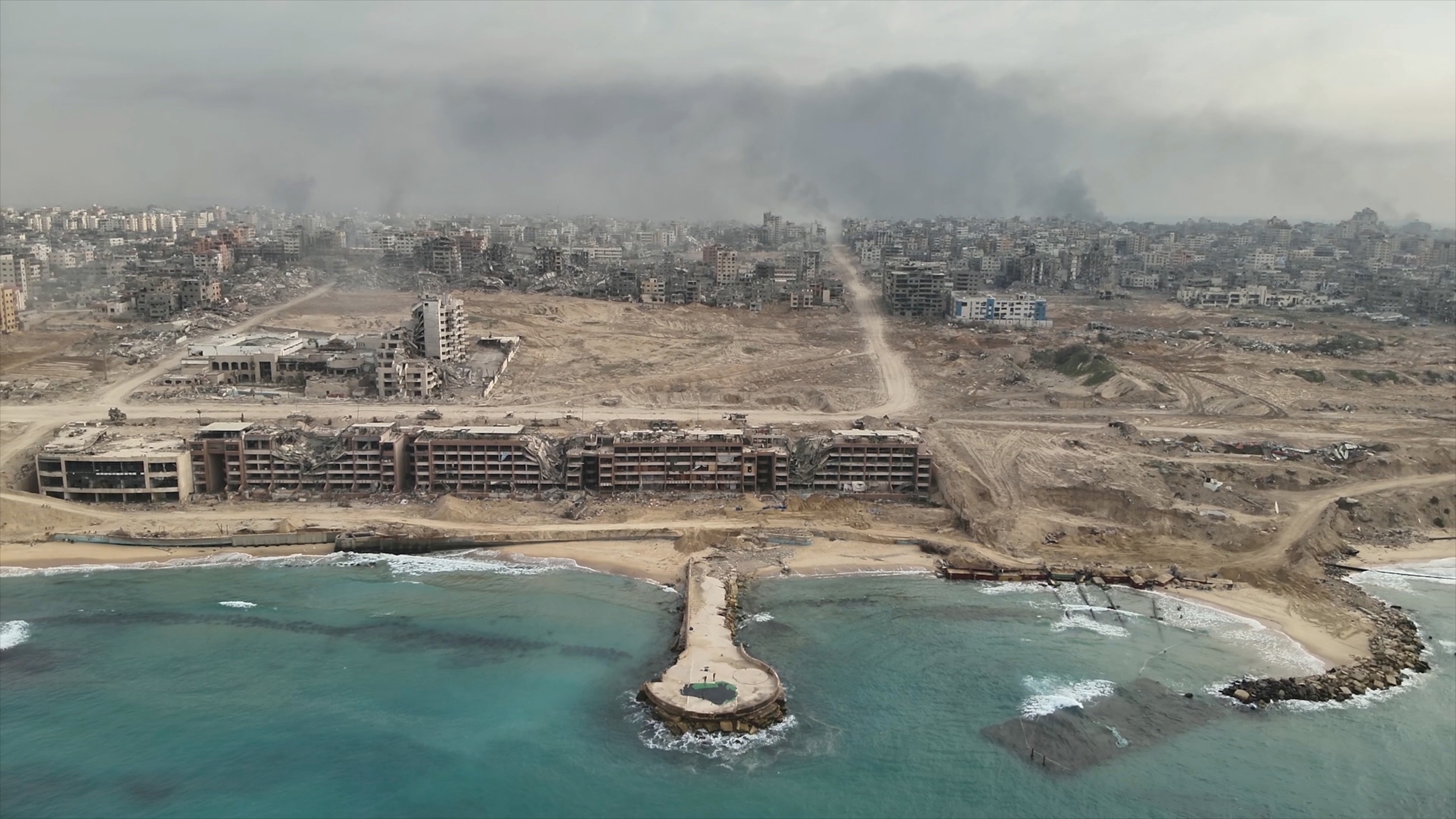 Israel Punitive War On Gaza at war city destroyed by IDF attacks drone view March 20 2024