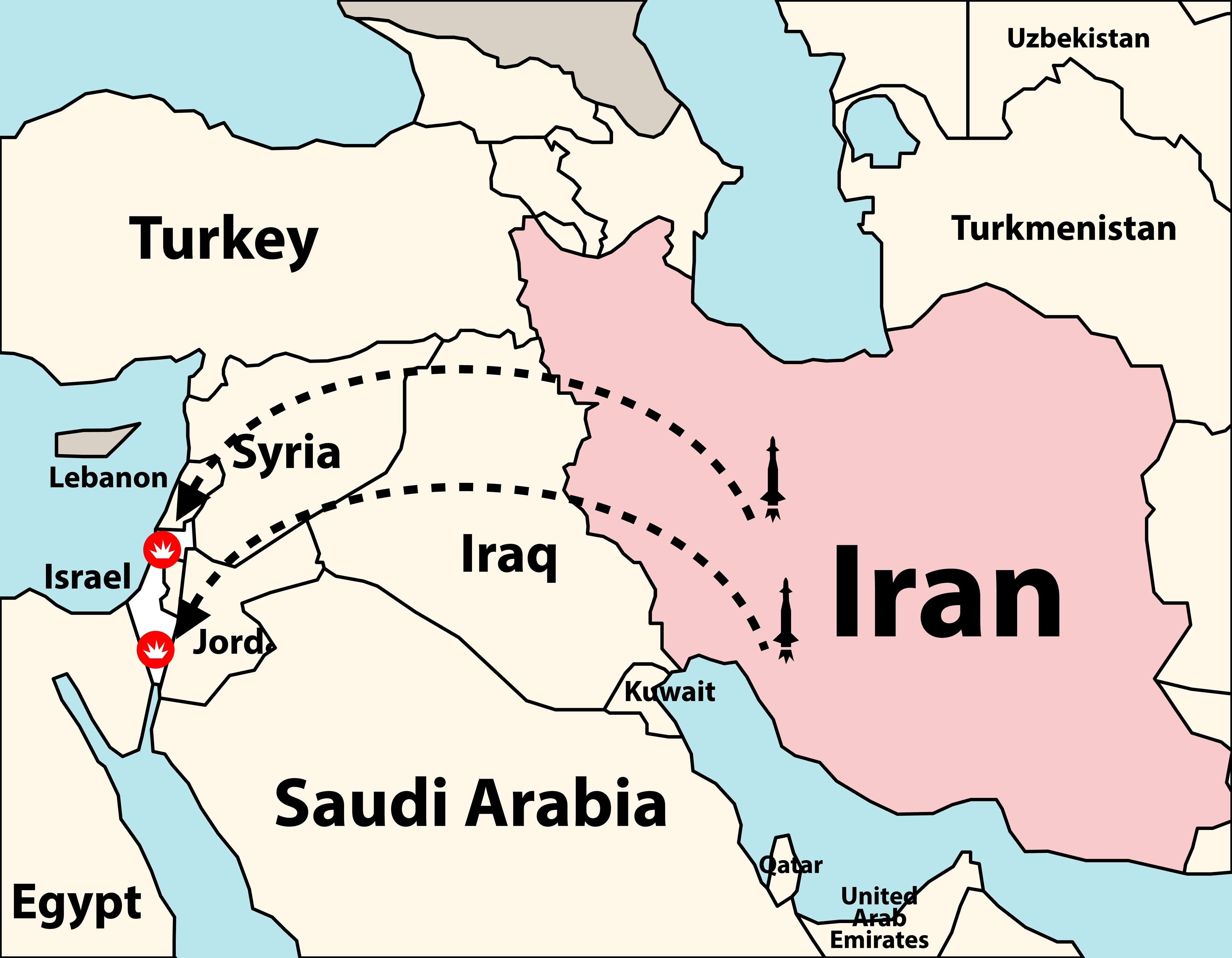 Iran strike on Israel shown with missiles, conflict zone and Middle East military tension