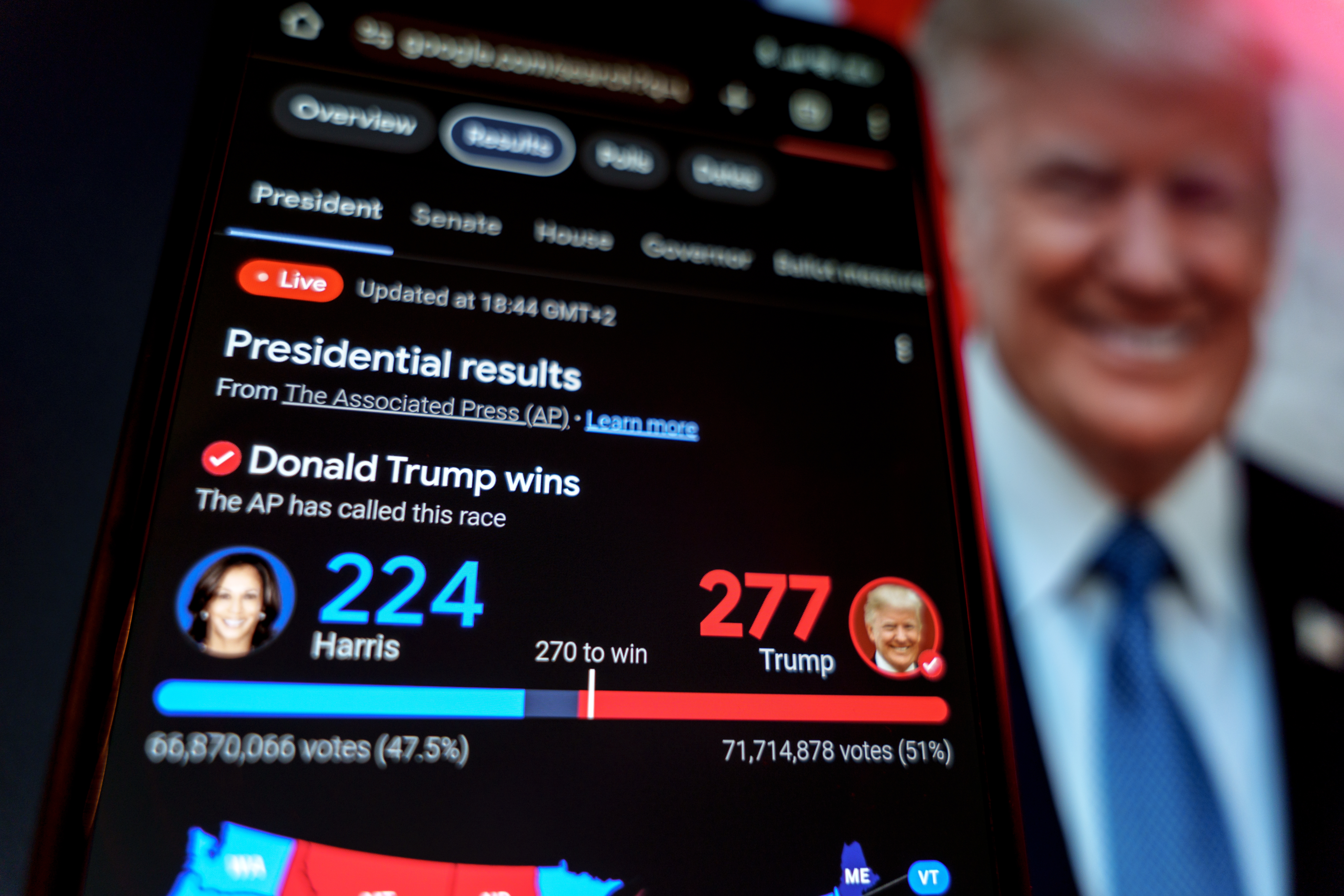 Start Donald Trump win in US president elections 2024. Washington DC, United Sates Of America - 2024 November 6