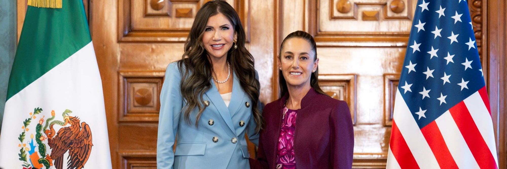 Mexico war on drugs shown in DHS-Mexico meeting with Secretary Kristi Noem and President Claudia Sheinbaum at Palacio Nacional in March 2025