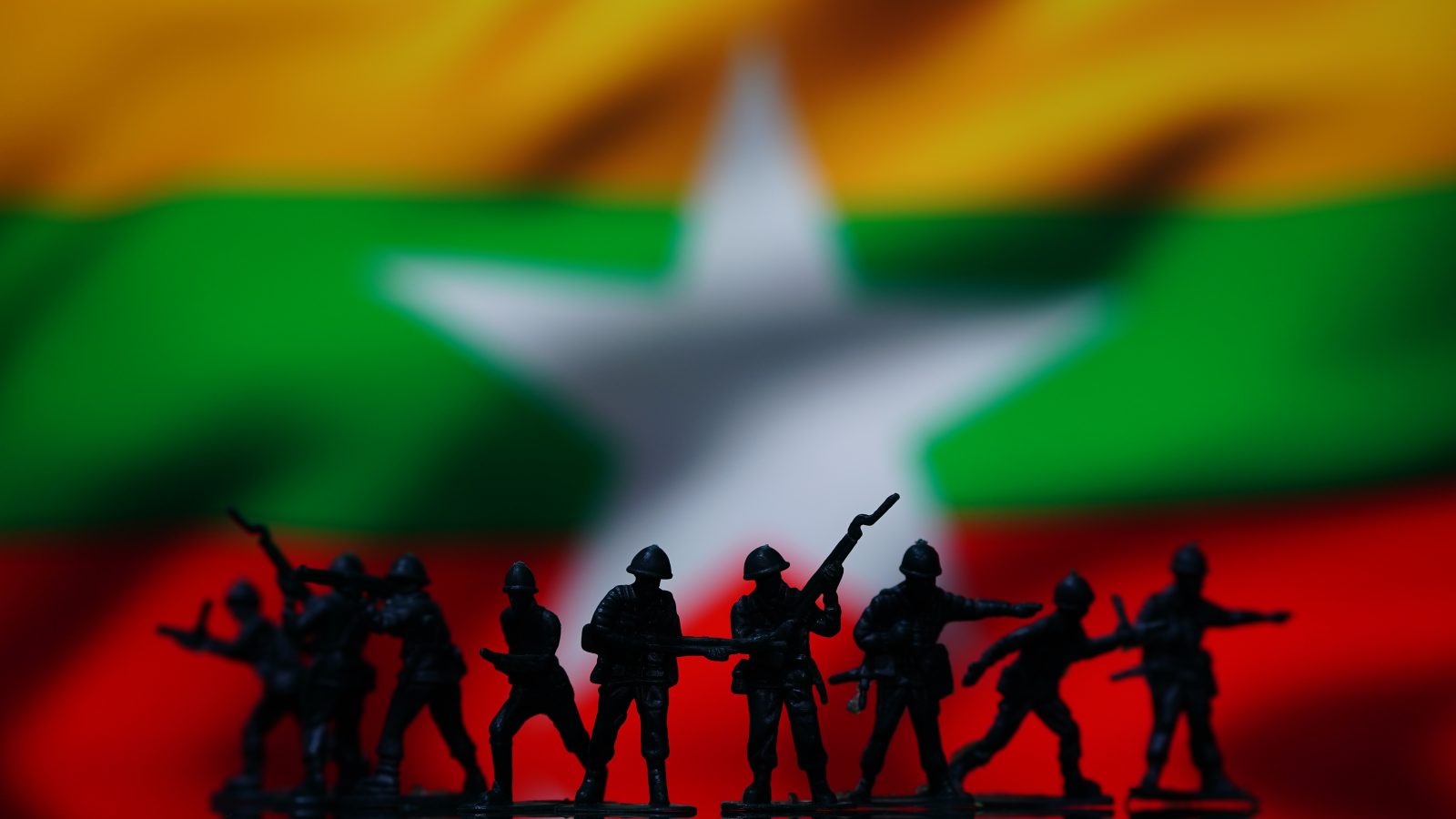 Myanmar military regime Start Myanmar military coup soldiers, flag map background