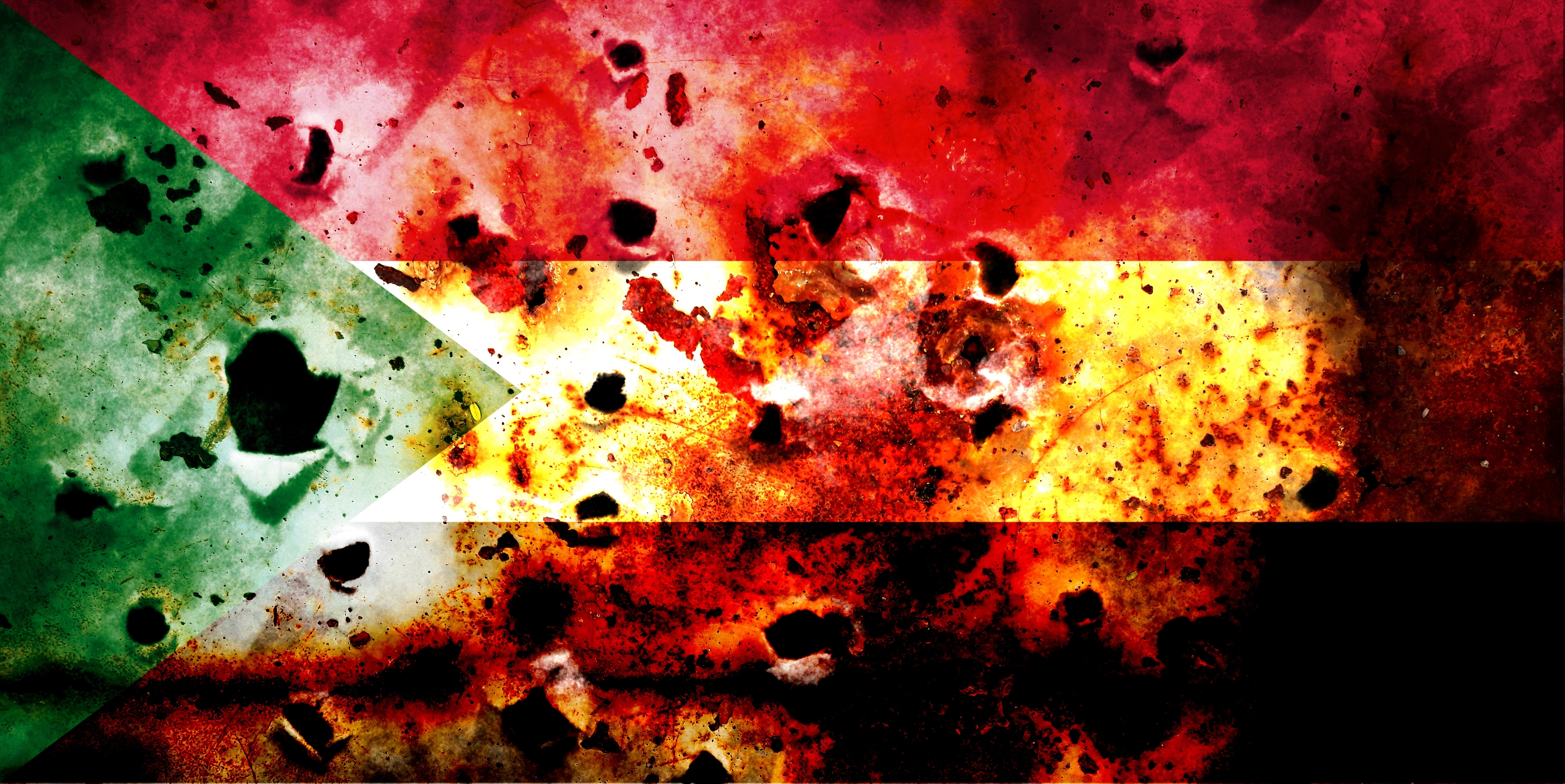 Sudan War Civilian Armed Groups Rising Start Double exposure of Sudan flag. Symbols depicting the Civil War. The civil war between Sudanese government forces and the paramilitary "Rapid Support Forces". Suitable for base map or report descriptio