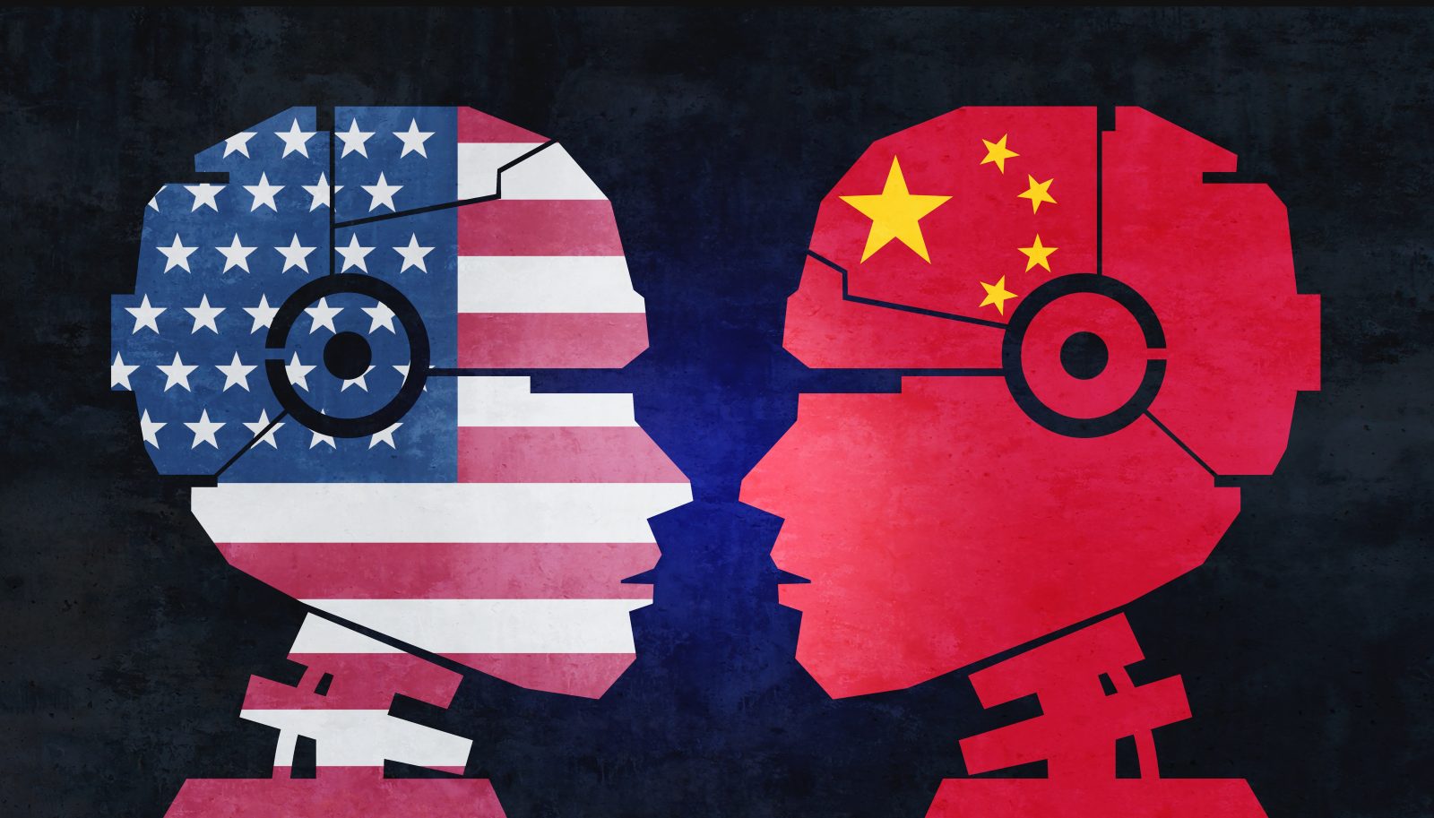 China technological and trade war Start China And US Technology and AI technologies as Tech competition for technological dominance andartificial intelligence trade war or national security risk in a 3D illustration style