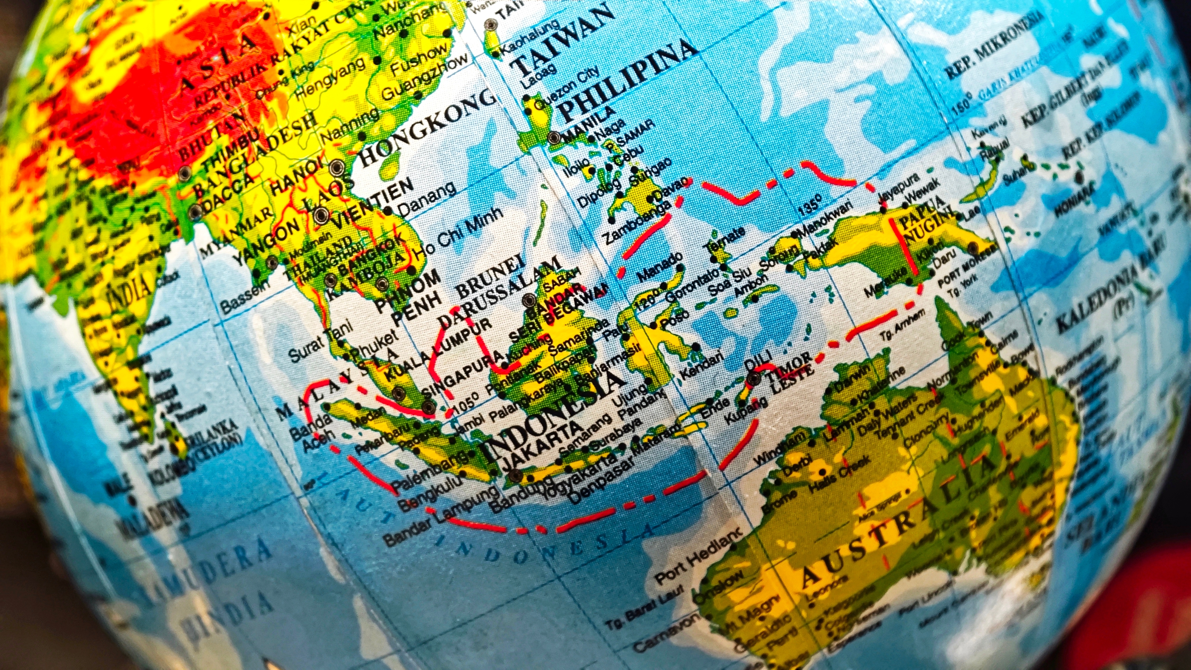 Bandung Indonesia July 27th 2024 A close up of a globe focused on Southeast Asia highlighting Indonesia the Philippines and surrounding regions