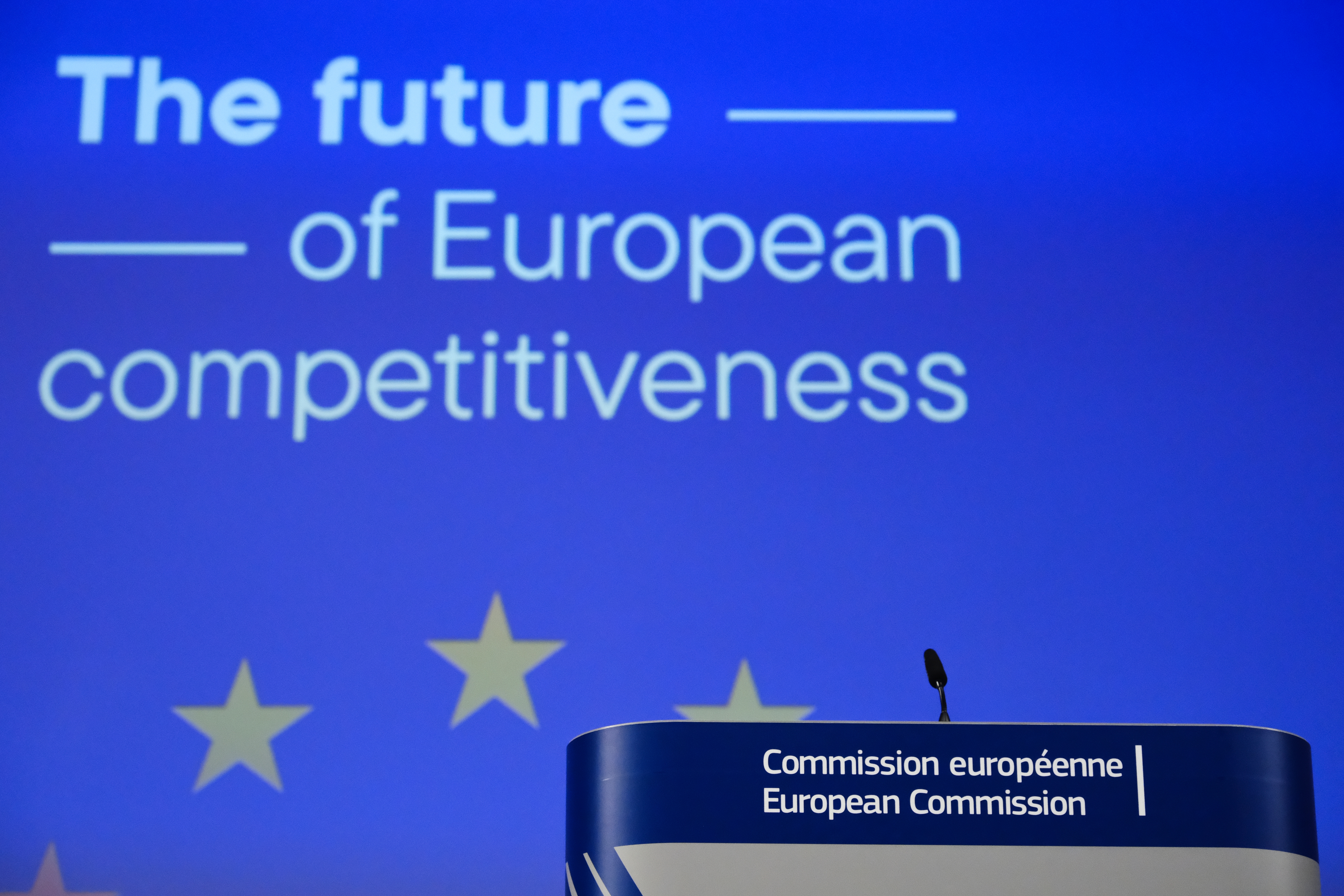European competitiveness press conference with von der Leyen and Draghi on future EU strategy in Brussels 2024