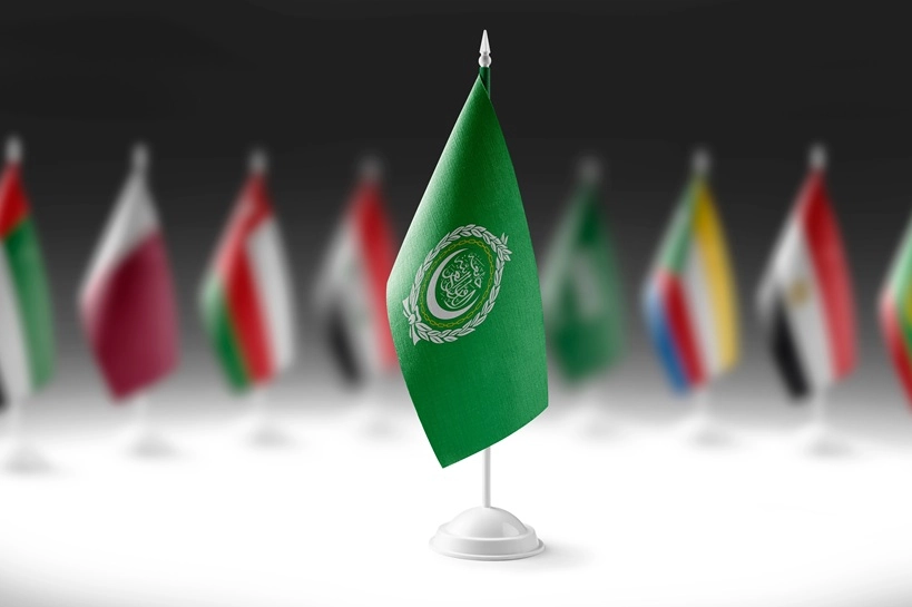 Arab Israeli Conflict Start The national flag of the Arab League on the background of flags of other countries