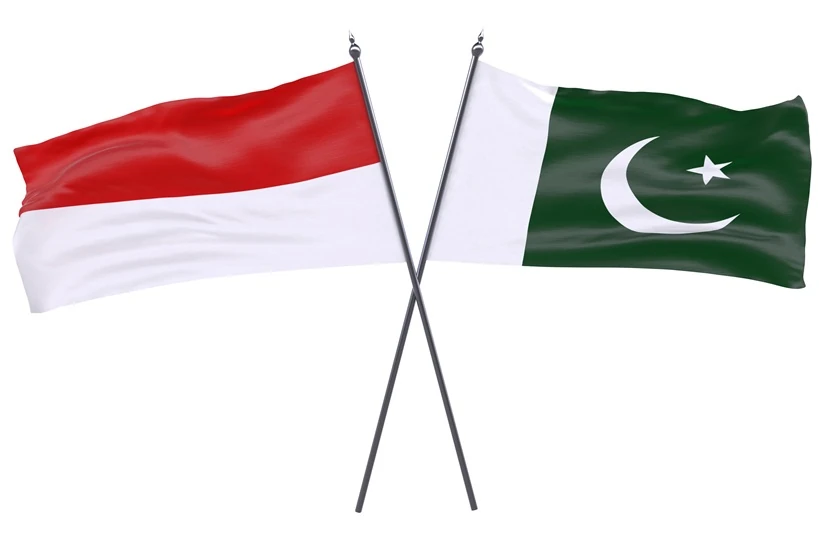 Civil Military Relations Indonesia Pakistan Start Indonesia and Pakistan, two crossed flags isolated on white background. 3d image