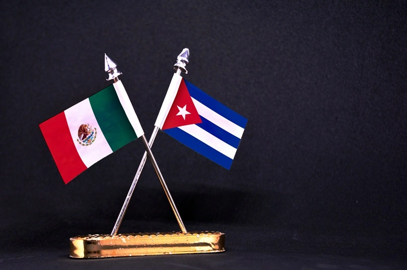 Mexico and Cuba small size table flag on black Background