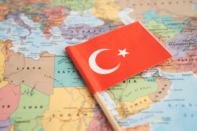 Bangkok, Thailand December 7, 2023, Turkey flag on world map.