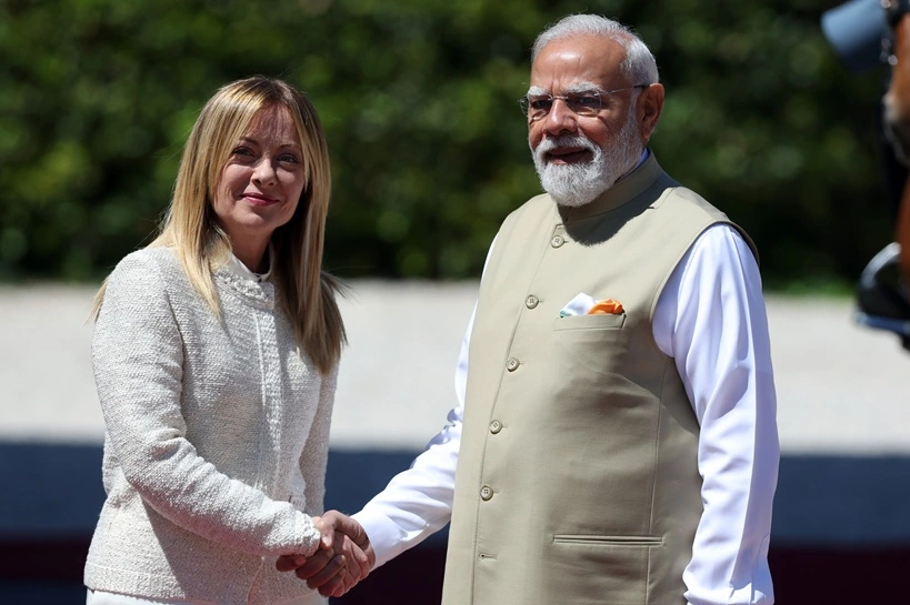 Rome, Italy, May 20, 2026: The handshake between Giorgia Meloni and Narendra Modi. Prime Minister Giorgia Meloni meets with Indian Prime Minister Narendra Modi to further strengthen the strategic partnership between Italy and India at Villa Doria Pamphilj for a discussion on the economy, innovation, energy, and international cooperation. Source: Shutterstock