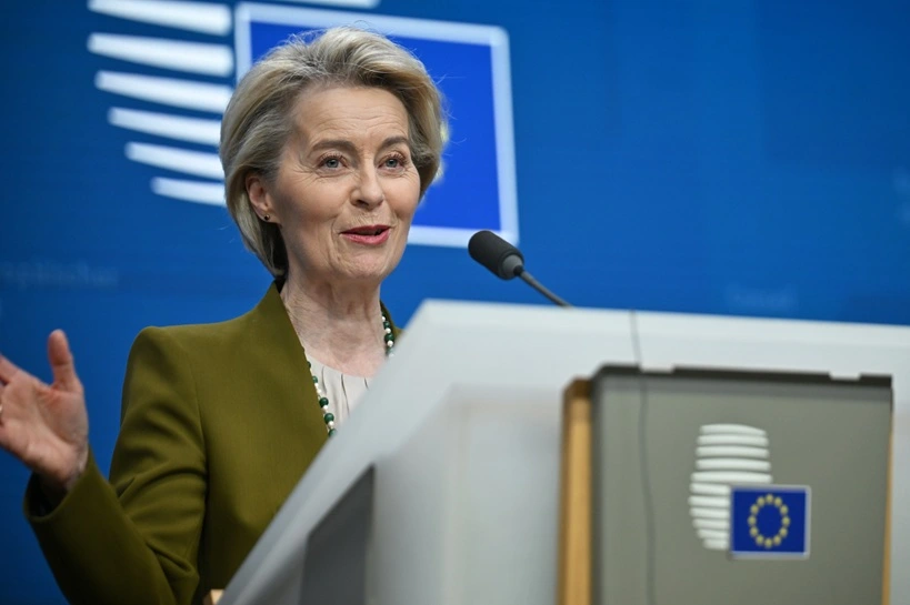 European Council President Antonio Costa, who attended the EU Leaders’ Summit, and European Commission President Ursula von der Leyen held a press conference in Brussels. 21.03.2025 Brussels belgium Source: Shutterstock