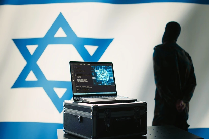 Israeli programmer making bot accounts on social networks using AI machine learning. Technician working for Mossad building artificial intelligence algorithms to spread fake news, camera B Source: Shutterstock