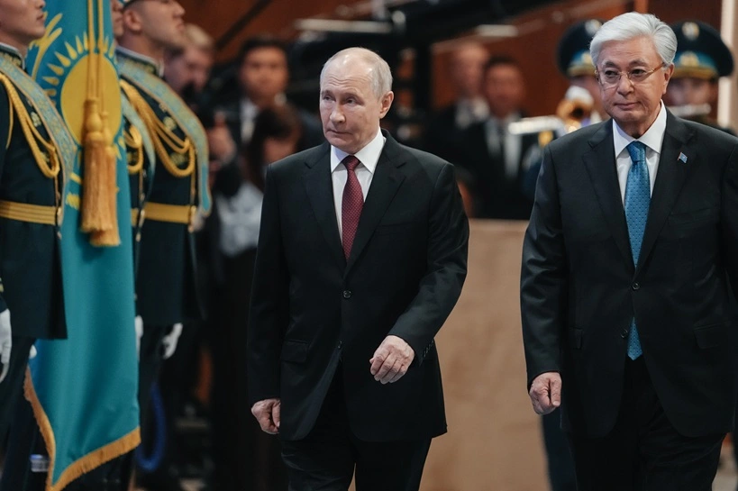 Russian President Vladimir Putin during a state visit to Astana, accompanied by President of Kazakhstan Kassym-Jomart Tokayev. ASTANA, KAZAKHSTAN - MAY 28, 2026. Source: Shutterstock