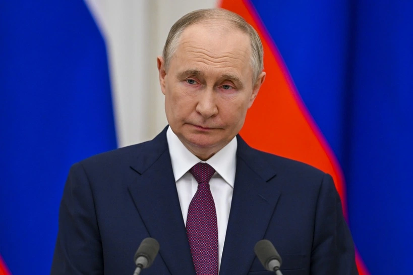 Russian President Vladimir Putin made statements at a joint press conference held after his meeting with Hungarian Prime Minister Viktor Orban at the Kremlin Palace. 05.07.2024 Russia Moscow. Source: Shutterstock
